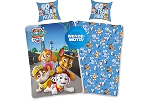 SKYBRANDS Ropa de cama de la Patrulla Canina, 135 x 200 cm, 80 x 80 cm, algodón · Ropa de cama infantil para niñas y niños · 2 piezas de figuras de la Patrulla Canina Öko Tex Standard alemán