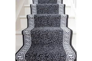 THE RUG HOUSE Dark Grey Stair Carpet Durable Graphite Cream Aztec Tribal Border Stair Runner Rug Custom Length Width - Sold and Priced Per Foot 2' x 19'