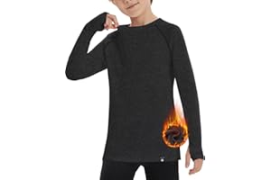 Soneven sous-vêtements Thermiques pour Enfants, Unisexe, Chaud en Polaire, t-Shirt de Sport pour Filles, t-Shirt à Manches Longues pour Enfants avec Trou pour Le Pouce pour l'hiver