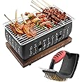 Table Top Charcoal BBQ Grill - Japanese Style With Cleaning Brush, Mini Portable Cooking Stove, Plate, Party Accessories and Barbecue Tools