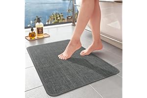 SOLIC Bath Mat,Super Absorbent Non Slip Thin Bath Mat, Quick Dry Rubber Bath Mats,Braided Absorbent Bathroom Mat,Cozy Cloth Bathroom Mat fit Under Door Bathroom Bathtub (Dark Grey, 40x60cm)