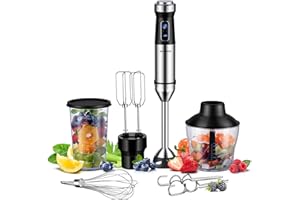 SHARDOR Hand Blender,6 In 1 Hand Blenders For Kitchen,power 1200w,20-Speed & Turbo Stick Blender,Scratch Resistant Hand Whisk Electric With Dough Hooks,Egg Beaters,Whisk,800ml Beaker,600ml Chopper