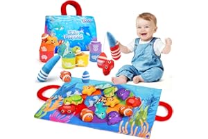 ZOOI Montessori Toys for 1 Year Old, 5 in 1 Fabric Fishing Game for Baby Toy for 1 2 3 Years Old, Toddler Toys for 1st Birthday Gifts for Girls, Baby Toy 6 to 12 Months with Two Fishing Rods
