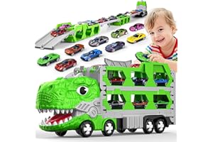 maysida Dino Transporter Truck con 6 coches para niños de 3 4 5 6 7 años Dinosaurios Transporte Trucks Juguete Ejection Folding Dinosaur Race Track Truck Toy Car con 170 cm