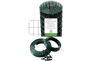 MED BUILDING SOLUTIONS Rotolo 25 Metri Rete Metallica Zincata Plastificata Elettrosaldata Rigida per Recinzione Con di Filo Tensione, Filo Legatura e 2 Tendifilo (H. 150)