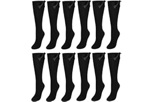 SOCK STACK 6 Pairs Of Girls Bow Knee High Socks, White Grey Black Navy Long School Socks With Ribbons Bows