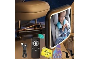 JISHSHAY 5 Pcs Baby Car Mirror with Light Car Seat Mirror Baby Rear Facing with Light Newborn Essentials, 32 Eye Protection LEDs, 6 Levels of Brightness, 2000 mAh Large Battery+2 Stickers+2 Hooks