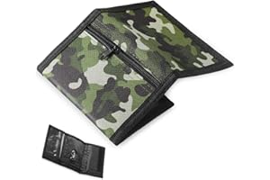 Xuniea Portefeuille Fin RFID Portefeuille à Trois Volets Portefeuille Mince en Toile Porte-Monnaie RFID Portefeuille de Sport Zippé pour Ado Garçons Homme Voyage Extérieur (Vert Armée, Style Frais)