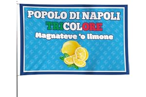 Bandiera 4° Scudetto Popolo di Napoli- Bandiera "Magnateve 'o Limone" 90x150 cm - Gadget 4° Tricolore - Regalo Tifoso Calcio, Senza Asta