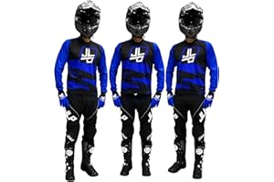 JLP RACING Tenue Enfant Pantalon Maillot Gants Moto Cross Quad Enduro VTT BMX MTB Taille Enfant 5 6 Ans Snatch Bleu