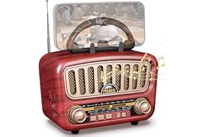 Poste Radio Vintage Rétro, PRUNUS J-180 AM/SW/FM Radio Portable Rechargeable avec Batterie 1800mAh, Bluetooth 5.0, Grand Haut-Parleur 5W, Fonction USB/TF/AUX