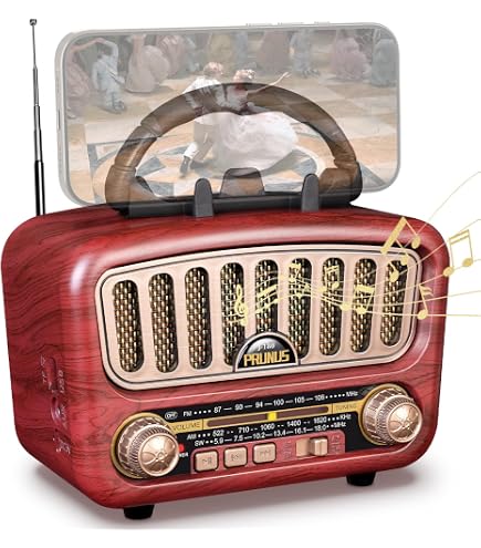 PRUNUS J-919 Radio Portable Rétro En Bois - FM, Bluetooth, MP3 SD, AUX - Bois De Cerisier