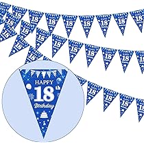 Decorazioni 16° Compleanno Per Ragazzi: 3 Striscioni Blu Con Bandierine Triangolari Pre-assemblate
