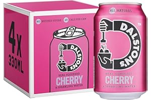 DALSTON'S Dalston’s Sparkling Cherry Soda (4 x 330ml) - Real Pressed Cherries & Sparkling Water - 46 Kcal - No Added Sugar - No Artificial Sweeteners - Healthy Alternative - Low Calorie - Vegan