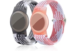 DLENP Kinderarmband für AirTag, 2er Pack Airtag Armbänder kompatibel mit AirTag Koffern, Verstellbarer Schützende Hülle für GPS Tracker Fall Uhrenarmband Radius 4,5 bis 7,2 Zoll(Weiß Schwarz+Weiß Rosa).