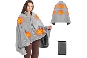 Moteoza Manta Eléctrica Sin Cables 160x90 cm con Batería 16000 mAh, 6 Zonas de Calor, 3 Niveles de Temperatura, Portátil Franela Chal Calefactable Termica para Hogar, Oficina, Coche y Camping(Gris)