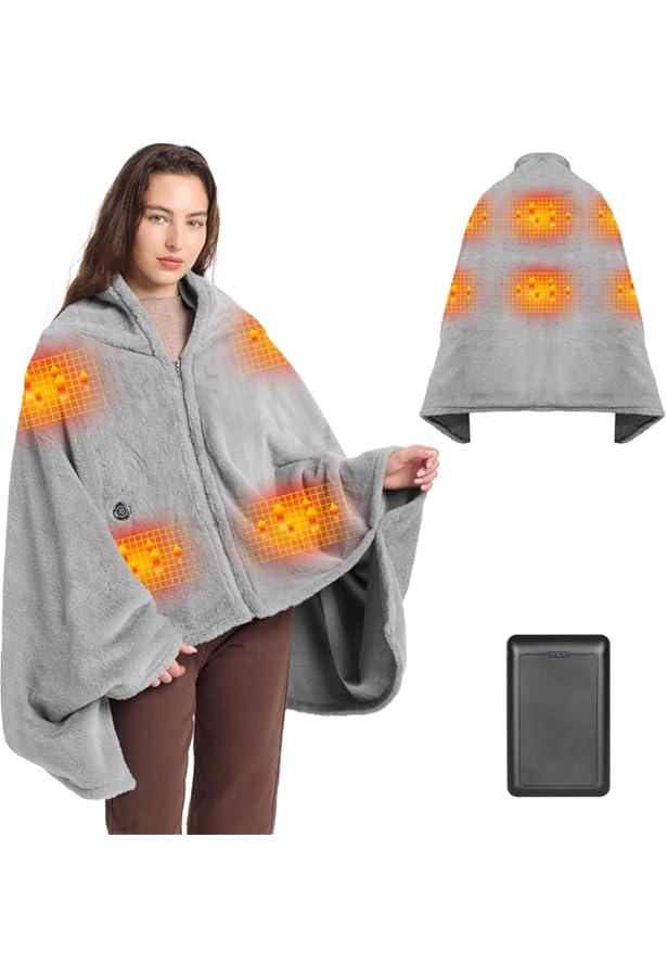 Vofuoti Verwarmde draagbare deken hoodie met batterij, draadloze sherpa