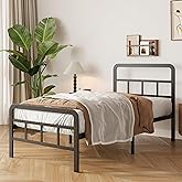Yicensen Single Bed 90 x 190 cm with Metal Headboard and Footboard | Bed Height 36 cm, Sturdy Black Metal, Minimalist Design,