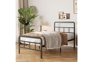 Yicensen Small Single Bed Frame with Curved Headboard and Footboard 75x190 cm, Black Single Platform Bed with Heavy Metal Slats for Stable Support, No Box Spring Needed, Noise Free, Easy Assembly