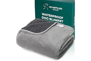 THE HAPPY DOG COMPANY 100% Waterproof Dog Blankets for Large Dogs – Soft Fleece, Washable Pet Throw for Sofa, Car, Bed & Furniture Protection, Soft Fluffy Reversible Blanket, 100x120cm, Grey/Grey