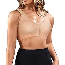 CHUMIAN Reggiseno Sportivo Post-Chirurgico Donna Bralette Senza Ferretto Taglie Forti Reggiseni Con Chiusura Frontale (Beige, S - Foto 9