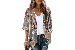 florynova Women’s Causal Kimono Cardigan Summer Tops Loose Fit Beach Cover Ups Floral Print Blouses