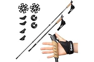 POWRX ATTRAC Bâtons de Marche Nordique Classique avec système télescopique, Anti-Choc et Amortisseur - Longueur réglable de 69 à 136 cm - Poignée en liège