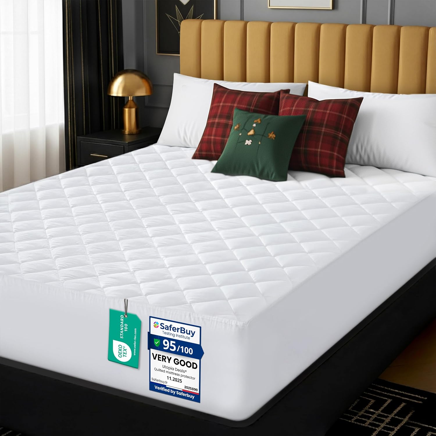 Utopia Bedding Quilted Mattress Topper, Mattress Protector, Cover Quilted Pad Soft Breathable, Deep Fitted Elastic, Double 135 x 190 + 38 cm, White