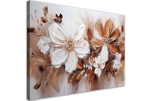 Feeby - Tableau sur Toile - Decoration Murale Peinture - Marron Blanc Fleurs Nature - 45x30 1partie - Chambre Toiles Intissé - Tableaux chambre à coucher - Decoration Chambre