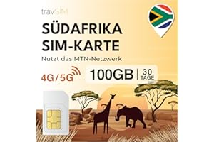 travSIM Südafrika SIM-Karte | Nutzt das MTN-Netz | 100GB Mobile Daten mit 4G-Geschwindigkeit|SIM-Karte für Südafrika kann bis zu 3 Geräte hotspotten. | Gültig für 30 Tage