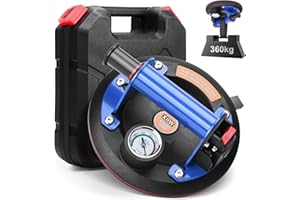 Saugheber Glasheber Metallgriff mit Manometer Max. 360kg, 8'' Vakuum Saugnapf Fliesenheber mit Tragbarer Werkzeugkasten, Glassauger Saughalter Plattenheber für Laminat,Fliesen, Glas,Metalle,Marmor