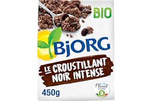 BJORG - Croustillant Noir Intense Bio - Céréales Complètes - Chocolat Noir - Riche En Fibres - 450g