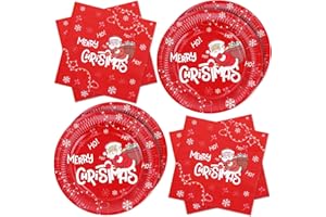 ZVK Vajilla de fiesta, Juego de Platos, Servilletas 40 piezas Papá Noel Juegos de vajilla para fiestas de papel Juegos de cubiertos desechables para Navidad, Año Nuevo