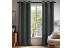 Deconovo Energy Saving Eyelet Curtains for Bedroom, Noise Reducing Thermal Blackout Curtains for Living Room, Super Soft Window Treatment, W38 x L84, Dark Grey, 2 Panels