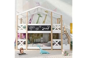 ‎DOLAMANÍ Dolamaní Hochbett 90 x 200 cm mit Treppe und Stauraum, Etagenbett mit Speicherung und Rausfallschutz, Hochbett für Kinder- Natur & Weiß
