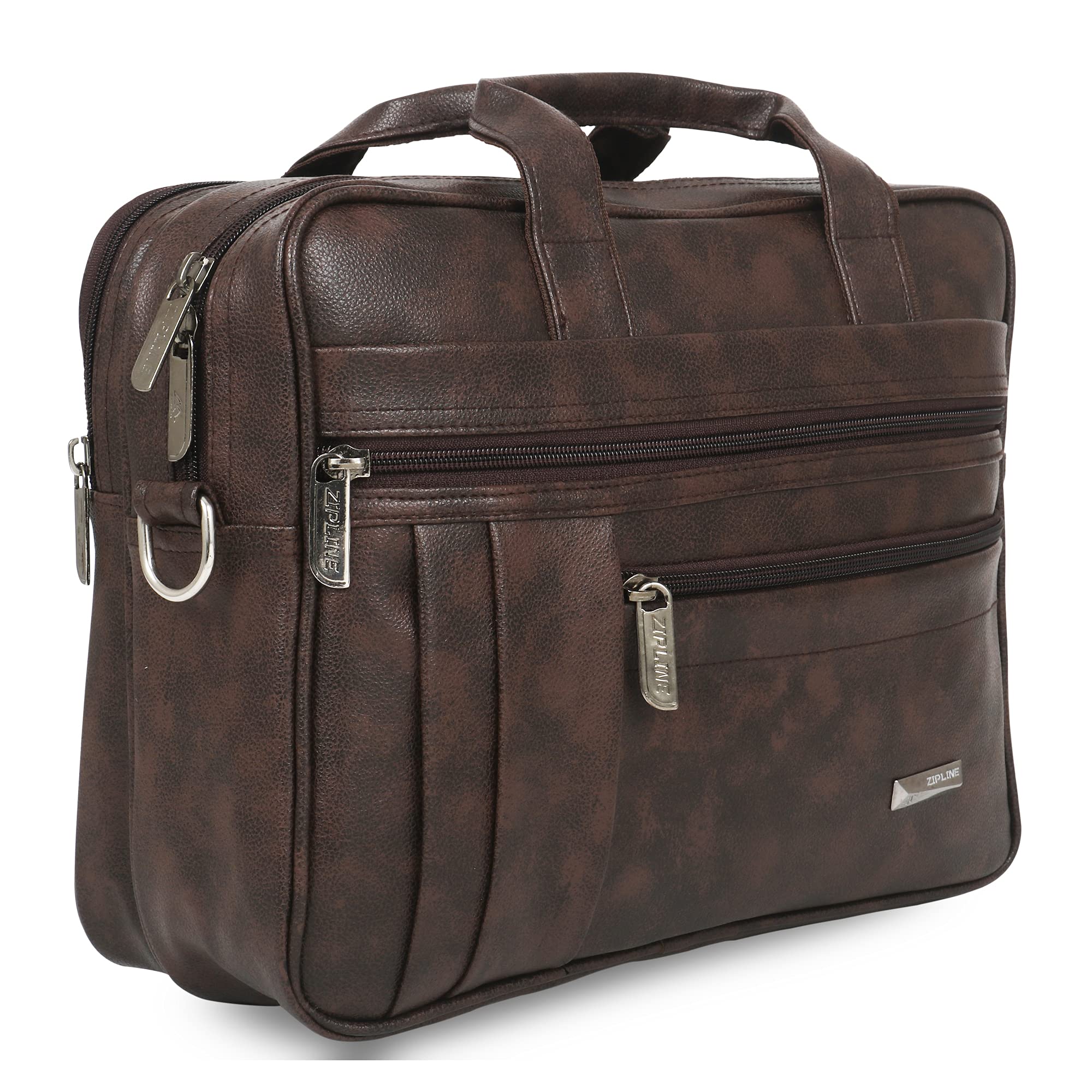 Zipline Office Faux Leather SMALL laptop bag for Men - Fits 13 inch Laptop/Tablet Messenger Bags For Mens (1-Brown Bag)