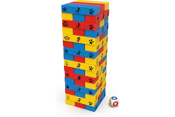Paw Patrol - Pat Patrouille - Tour Infernale - Jeu de Société Tour À Construire - 48 Blocs Et 1 Dé - Jeu d'Équilibre Patience Raisonnement - Pat Patrouille Jouet - Jouet Enfant 4 Ans et +