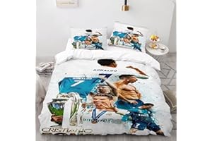 ENFUNT-HOME Housse de Couette Les Stars du Football, Parure de lit 3D en Microfibre avec Housse de Couette 140x200cm et taie d'oreiller pour Enfant 65x65cm