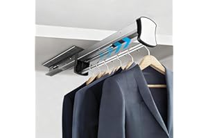 HONZUEN Extendable Clothes Rail 40cm, Pull Out Hanging Rails for Clothes, Telescopic Wardrobe Pole with Soft Close, Adjustable Hanger Pole Space Saving, Holds 16–18 Trousers, Heavy Duty Load 45kg