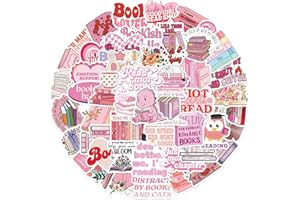 PRETTY SUNSHINE PRETTYSUNSHINE Bookish Sticker Set 50 Stück, Wasserfeste Kawaii Rosa Aufkleber Deko für Skateboard Kindle Laptop Handy Koffer Helm Motorrad, Graffiti Kleine Sticker für Jugendliche Erwachsene