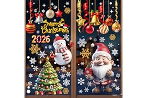 ANPUMOONY Vetrofanie Natalizie per Finestre, Stickers Natalizi Rimovibile Statici in PVC, Adesivi Finestra Natalizi Riutilizzabili Pupazzo di Neve Fiocco di Neve Babbo Natale Sticker