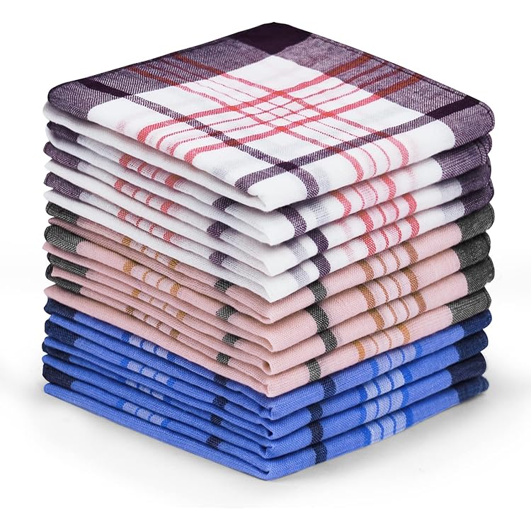 12 Pièces Mouchoirs Tissus Homme 100% Coton 40x40cm - Lot Mouchoirs Carreaux Pour Garçons D'Honneur Et Occasions