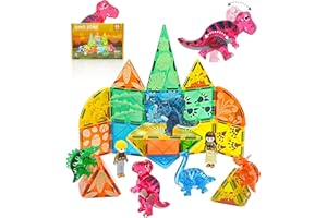 ASAGO Magnetische Kacheln Dinosaurier Baukasten für Kinder und Kleinkinder Montessori Kreative Magnetblöcke Konstruktionsspielzeug für 3 Jahre alte Jungen und Mädchen zu STEM Learning & Educational Stack