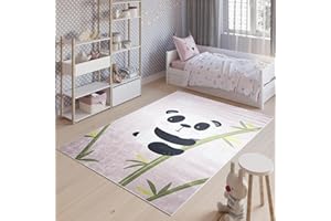 TAPISO Emma Alfombra Antideslizante Sin Pelo Panda Oso Rosa Verde Blanco Negro Diseño Moderno Patrón Impreso Alfombra de Habitación Infantil Juvenil Dormitorio de Niño Bebé 140 x 200 cm