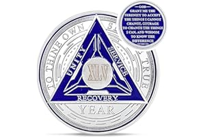 IELCJJ Recovery Triangle 45 Year Sobriety Coin - Silver Roman Numeral NA AA Coins - 1-65 Prime NA/HA/AA Chips and Medallions - Narcotics Alcoholics Anonymous Sober Gifts for Men Women