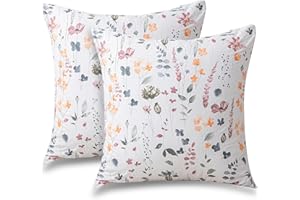 ATsense Poszewka na poduszkę 40 x 40 cm, 2 sztuki, 100% bawełna, kolorowy wzór roślin, z zamkiem błyskawicznym, certyfikat ÖkoTex, super miękka i wygodna poszewka na poduszkę