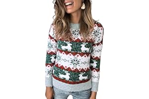 Marvmys Jersey Navideño para Mujer Manga Larga Suéter de Navidad Invierno Ropa de Punto de Reno Monigote de Nieve Cuello Redondo