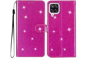 Rnrieyta Miagon Paillettes Custodia per Samsung Galaxy A22 5G,Glitter Flip PU Custodia Portafoglio con Chiusura Magnetica Supporto e Slot per Schede Case Cover,Rosso Rosa