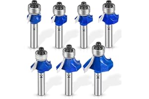 NICAVKIT 7 Stück Abrundfräser Standard Rundfräser Set 8mm Schaft, Radius 2-3-4-5-6-8-10mm Hartmetall Runde Über Fräser Bits Oberfräsen-Bits Kantenfräser für die Holzbearbeitung