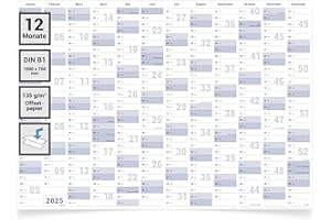 ‎GIGATIME Gigatime DIN B1 Wandkalender 2025 Jahresplaner 100x70 cm groß Kalender 2025 in deutsch. Wandplaner, Jahreskalender, Kalender XXL, Wandkalender Querformat idealer Büroplaner, Familienkalender
